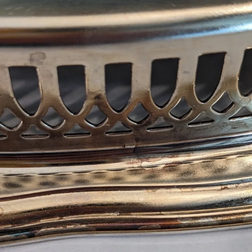 Vtg Oneida Silver Plated Oval Serving Tray Etched Floral Pierced Gallery Rim 15